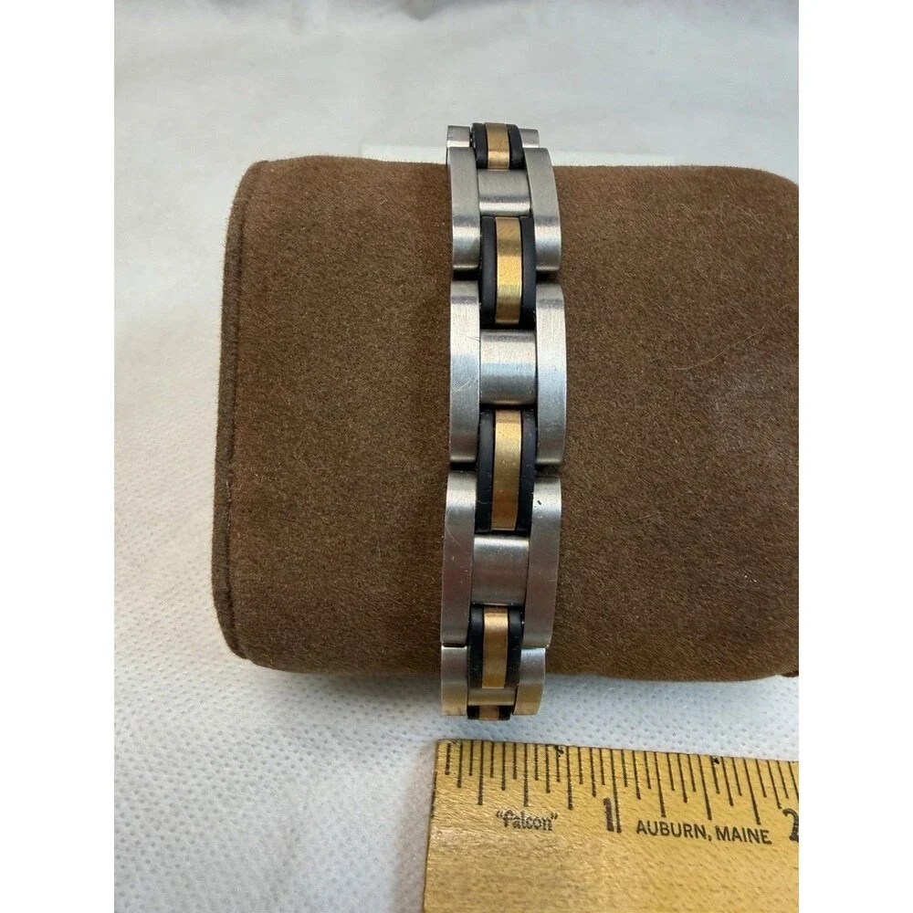 BI Baroni Stainless Steel Men's Link Bracelet  Band Two Tone Silver Gold